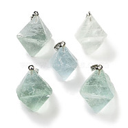 Natural Fluorite Pendants, Rhombus Charms with Rack Plating Platinum Plated Brass Snap on Bails, 27~33x23.5~30x18~23mm, Hole: 6x4mm(G-K338-15P)