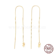 925 Sterling Silver Ear Thread with Peg Bails, U-shape Link with Long Chain Stud Earring Findings, for Half Drilled Beads, Golden, 87.5mm, Pin: 0.7mm and 0.6mm(for half drilled beads)(STER-P047-12G)