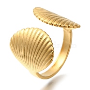 304 Stainless Steel Cuff Rings, Shell Shape, Golden, Inner Diameter: 17mm(RJEW-Z074-15G)