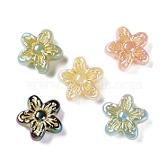Golden Metal Enlaced Opaque Acrylic Beads, Flower, Mixed Color, 14.5x15x6mm, Hole: 1.8mm(OACR-H040-03)