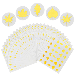 Round Dot Paper Sealing Stickers, Self-Adhesive Gift Decals for Packaging, Gold Color, Leaf, 150x164x0.2mm, Sticker: 25mm, 30pcs/sheet(DIY-WH0349-137F)