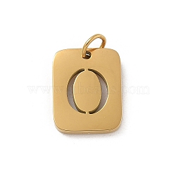 304 Stainless Steel Charms, with Jump Ring, Golden, Rectangle with Letter Charm, Letter O, 12.5x9.5x1.5mm, Hole: 3mm(STAS-R001-01G-O)