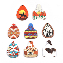 CHGCRAFT 32Pcs 8 Style Single Face Printed Basswood Big Pendants, Bag & Teardrop Charm, Mixed Color, 60x40~43.5x3mm, Hole: 2mm, 4pcs/style(WOOD-CA0001-61)