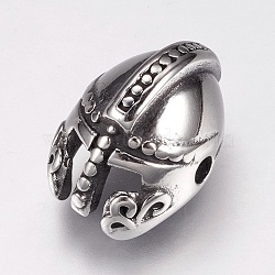 304 Stainless Steel Beads, Gladiator Helmet Charms, Antique Silver, 16x11x10mm, Hole: 2mm(STAS-F144-101AS)