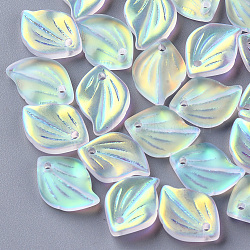 Electroplate Glass Pendants, AB Color Plated, Frosted, Leaf, Clear AB, 16x11.5x3.5mm, Hole: 1.5mm(X-GLAA-S054-001C-01)