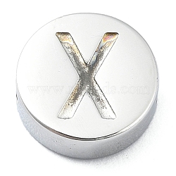 Tarnish Resistant 304 Stainless Steel Beads, Flat Round with Letter, Stainless Steel Color, Letter X, 8x3mm, Hole: 1.6mm(STAS-H219-15P-X)