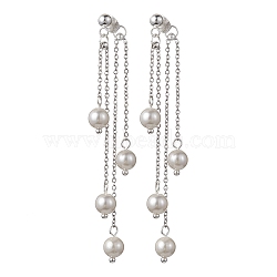 Natural Pearl Front Back Stud Earrings, Alloy Chains Tassel Earrings, Silver, 72x6mm(EJEW-TA00353)
