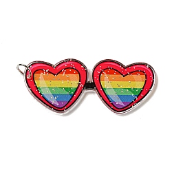 Double-Sided Printed Acrylic Big Pendants, with Iron Jump Ring and Glitter Powder, Heart Glasses with Rainbow Pattern, Red, 51x21.5x2mm, Hole: 5.5mm(OACR-G030-05C)