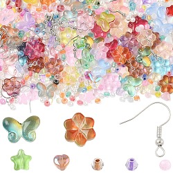 DIY Bracelets/Earring Kits, including Glass Beads, Iron Earring Hooks and Crystal Elastic Stretch Thread, Mixed Color, 4.5x3.5mm, Hole: 1.6mm, 100pcs/set, 1 set(DIY-YW0017-20)