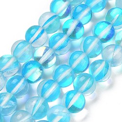 Transparent Glass Beads, Round, Glow in the Dark Beads, Deep Sky Blue, 8mm, Hole: 1mm, about 45pcs/strand, 13.98''(35.5cm)(GLAA-B022-8mm-17)