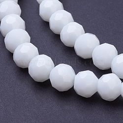 Faceted(32 Facets) Glass Round Beads Strands, White, 8mm, Hole: 1mm, about 70~72pcs/strand, 22.6 inch(X-EGLA-J042-8mm-26)