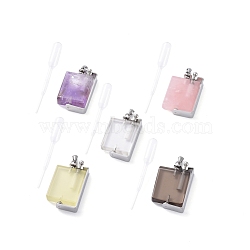 Rotatable Natural Quartz Perfume Bottle Pendants, with 304 Stainless Steel Findings and Plastic Transfer Pipettes, Long-Lasting Plated, Rectangle, Stainless Steel Color, 48x25~25.5x7~9mm, Hole: 6x3mm, Capacity: 5ml(0.17 fl. oz)(G-M362-03P)