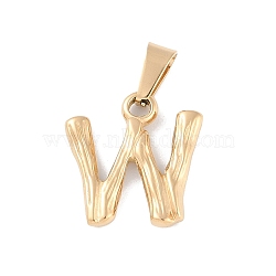 304 Stainless Steel Pendants, Bamboo Style, Letter, Golden Color, Letter.W, 19x16x3mm, Hole: 3x7mm(STAS-F235-01G-W)