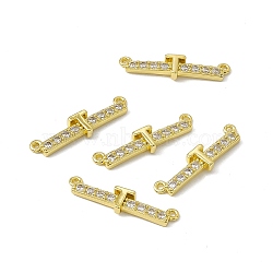 Rack Plating Brass Micro Pave Clear Cubic Zirconia Connector Charms, Real 18K Gold Plated, Long-Lasting Plated, Cadmium Free & Nickel Free & Lead Free, Letter Links, Letter.T, 6x24x3mm, Hole: 1.2mm(KK-C007-37G-T)