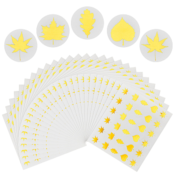 Round Dot Paper Sealing Stickers, Self-Adhesive Gift Decals for Packaging, Gold Color, Leaf, 150x164x0.2mm, Sticker: 25mm, 30pcs/sheet