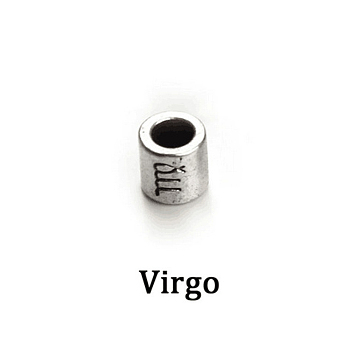 Antique Silver Plated Alloy European Beads, Large Hole Beads, Column with Twelve Constellations, Virgo, 7.5x7.5mm, Hole: 4mm, 60pcs/bag