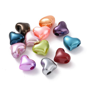 ABS Plastic Imitation Pearl European Beads, Large Hole Beads, Heart, Mixed Color, 19.5x24x11.5mm, Hole: 5.4mm, about 155pcs/500g