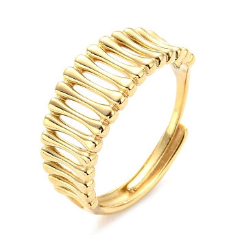 304 Stainless Steel Hollow Adjustable Ring for Women, Real 14K Gold Plated, US Size 8 1/2(18.5mm)