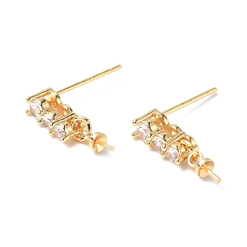Brass Glass Rhinestone Stud Earring Findings, with Cup Peg Bails and 925 Sterling Silver Pins, Real 18K Gold Plated, Rectangle, Crystal, 16.5x3mm, Pin: 0.8mm