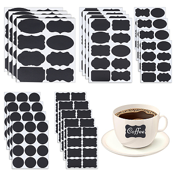 CRASPIRE 35 Sheets 5 Styles PVC Chalkboard Labels Blank Stickers, Waterproof Reusable Blackboard Stickers for Pantry Jar, Office and Home Kitchen, Mixed Shapes, 155~165x110~185x0.3~1mm, about 7 sheets/style