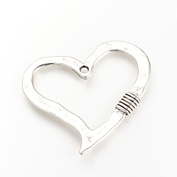 Tibetan Style Alloy Pendants, Hollow Heart, Cadmium Free & Nickel Free & Lead Free, Antique Silver, 62x60x5.5mm, Hole: 4mm, about 60pcs/1000g