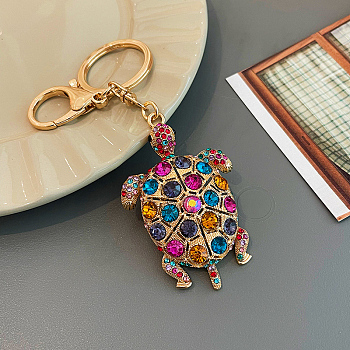 Alloy Rhinestone Tortoise Pendant Keychains, for Car Bag Pendant Accessories, Colorful, 13.2x4.8cm