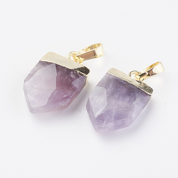 Natural Amethyst Pendants, with Brass Findings, Faceted, Arrow, Golden, 17x10x4.5mm, Hole: 4x6mm