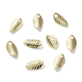 Brass Charms, Long-Lasting Plated, Leaf, Real 24K Gold Plated, 7x4x1mm, Hole: 1mm