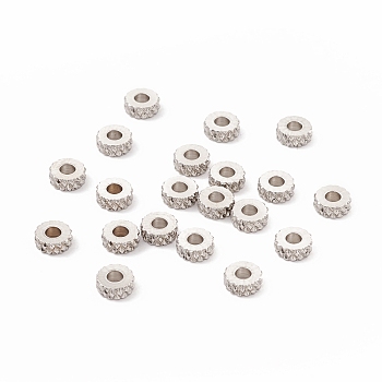 201 Stainless Steel Spacer Beads, Flat Round with Diamond Texture, Stainless Steel Color, 5x2mm, Hole: 2mm