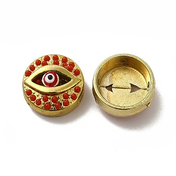 Alloy Enamel Beads, with Synthetic Turquoise, Flat Round with Evil Eye, Golden, 12x6mm, Hole: 1.5mm