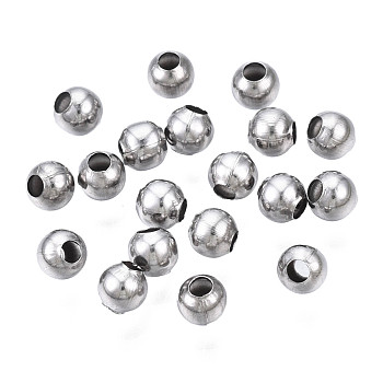 Round 304 Stainless Steel Beads, for Jewelry Craft Making, Stainless Steel Color, 3x3mm, Hole: 1.2mm