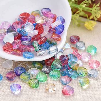 Czech Lampwork Beads, Frosted, Dyed/Gold Inlay Color/Transparent, Scallop Shell Shape, Mixed Color, 7~7.5x8.5~9x4mm, Hole: 0.9mm.
