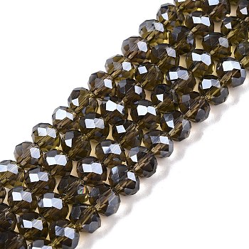 Electroplate Glass Beads Strands, Pearl Luster Plated, Faceted, Rondelle, Tan, 8x6mm, Hole: 1mm, about 64~65pcs/strand, 40~41cm