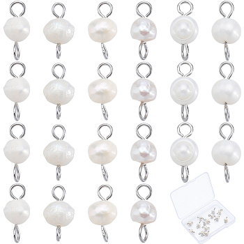 Natural Cultured Freshwater Pearl Potato Connector Charms, with Platinum Tone 304 Stainless Steel Double Loops, Floral White, 10mm, Hole: 2mm, 30pcs/box