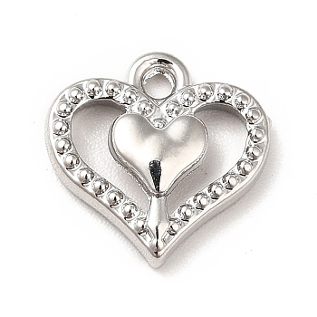 Rack Plating Alloy Charms, Cadmium Free & Lead Free, Heart Charms, Platinum, 12.5x13x3mm, Hole: 1.5mm