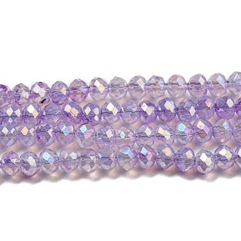 Transparent Baking Painted Glass Beads Strands, AB Color, Faceted, Round, Lilac, 3x2.5mm, Hole: 0.7mm, about 156~159pcs/strand, 14.80~14.96 inch(37.6~38cm)