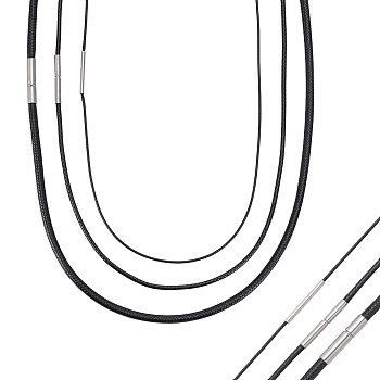 6Pcs 3 Styles Black Waxed Cord Necklace Making, with 304 Stainless Steel Clasps, Stainless Steel Color, 21.85~22.32 inch(55.5~56.7cm), 1~3mm, 2pcs/style