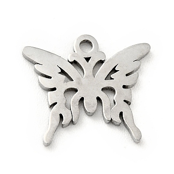 304 Stainless Steel Pendants, Butterfly, Stainless Steel Color, 10.5x12x0.8mm, Hole: 1mm