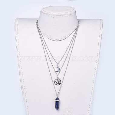 Bullet Natural Lapis Lazuli Pendant Tiered Necklaces(NJEW-JN02457-03)-6
