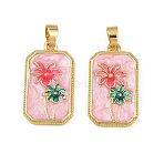 Brass Enamel Pendants, Long-Lasting Plated, Lead Free & Cadmium Free, Rack Plating, Golden, Rectangle with Flower Charms, Colorful, 27.5x15.5x3.5mm, Hole: 5.5x3.5mm(KK-L190-012G-03)