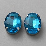 Sew on Rhinestone, Faceted Glass Rhinestone, Multi-Strand Links, with Platinum Tone Alloy Settings, Oval, Denim Blue, 18x13x7mm, Hole: 1mm(DIY-WH20010-41A-13)