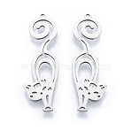 Non-Tarnish 201 Stainless Steel Pendants, Cat, Stainless Steel Color, 39x12x1mm, Hole: 1.4mm(STAS-N090-LA930-1)