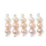 Natural Cultured Freshwater Pearl Two Sides Polished Beaded Links Connector Charms, with 304 Stainless Steel Double Loops, Golden, Colorful, 30.5x7.5x6.5mm, Hole: 1.6~2mm(PALLOY-JF04969)