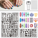 Plastic Nail Art Image Templates, with Silicone Seal Stamp & Scraper, with Stainless Steel DIY Nail Art Templates, Template Tool, Mixed Shapes, 6.3x3.15cm(AJEW-UN0002-50)