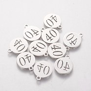 304 Stainless Steel Charms, Laser Cut, Flat Round with Number 40, Stainless Steel Color, 14x12x1.2mm, Hole: 1.5mm(X-STAS-Q201-T089)