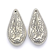CCB Plastic Carved Teardrop Pendants, Antique Silver, 36x17x7mm, Hole: 1mm(CCB-J030-32AS)