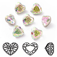 K9 Glass Rhinestone Cabochons, Pointed Back & Back Plated, Faceted, Heart, Colorful, 8x8x6mm(RGLA-A025-04A-001PH)