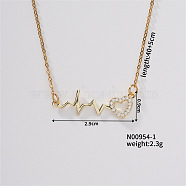 Chic Minimalist Heartbeat Brass Micro Pave Cubic Zirconia Pendant Necklaces, Cable Chains Necklaces for Women, 15.75 inch(400mm)(WG4497-1)