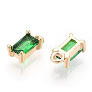Brass Green Cubic Zirconia Charms, Rectangle, Nickel Free, Unplated, 8x4x3mm, Hole: 1.2mm(KK-S350-367D-C-NF)