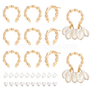 12Pcs Brass Stud Earring Findings, with Horizontal Loop, Cadmium Free & Nickel Free & Lead Free, Arc, with 30Pcs Plastic Ear Nuts, Real 18K Gold Plated, 18x18mm, Hole: 1mm, Pin: 0.7mm(KK-BC0010-37)